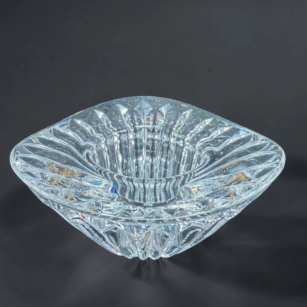 Vintage Sweden Crystal Glass Petal Votive Trilliant Trinket Dish Candle Holder